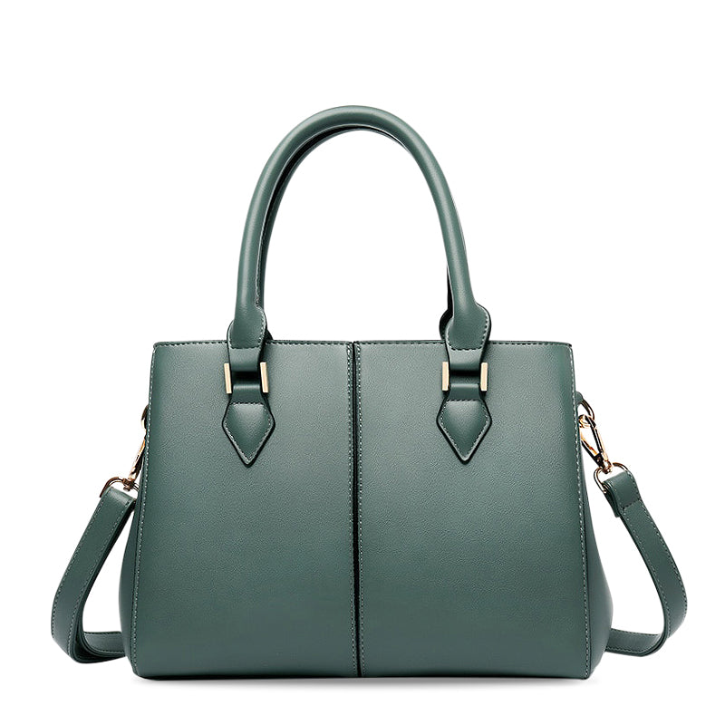 Structured Leather Top Handle Bag with Gold Tab Hardware