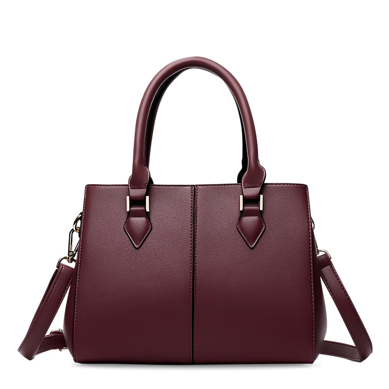 Structured Leather Top Handle Bag with Gold Tab Hardware
