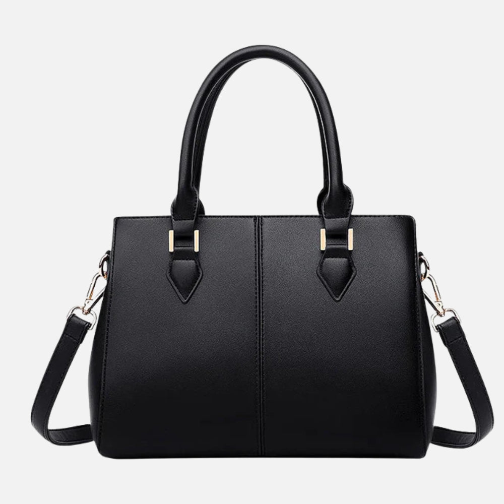 Structured Leather Top Handle Bag with Gold Tab Hardware