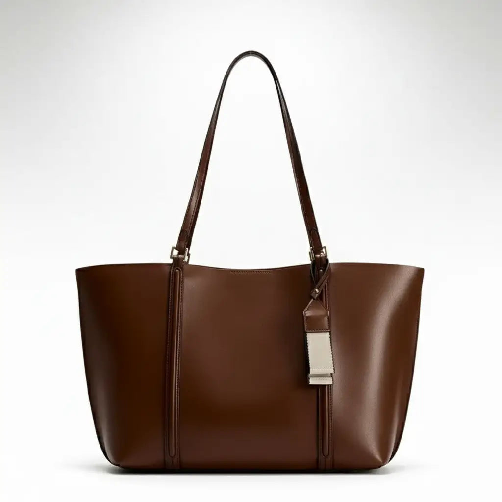 Structured Leather Tote Bag with Side Zip Pockets