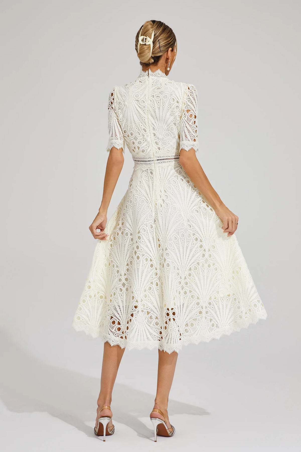 Stylish Lace Dress with High Neck and A-Line Skirt