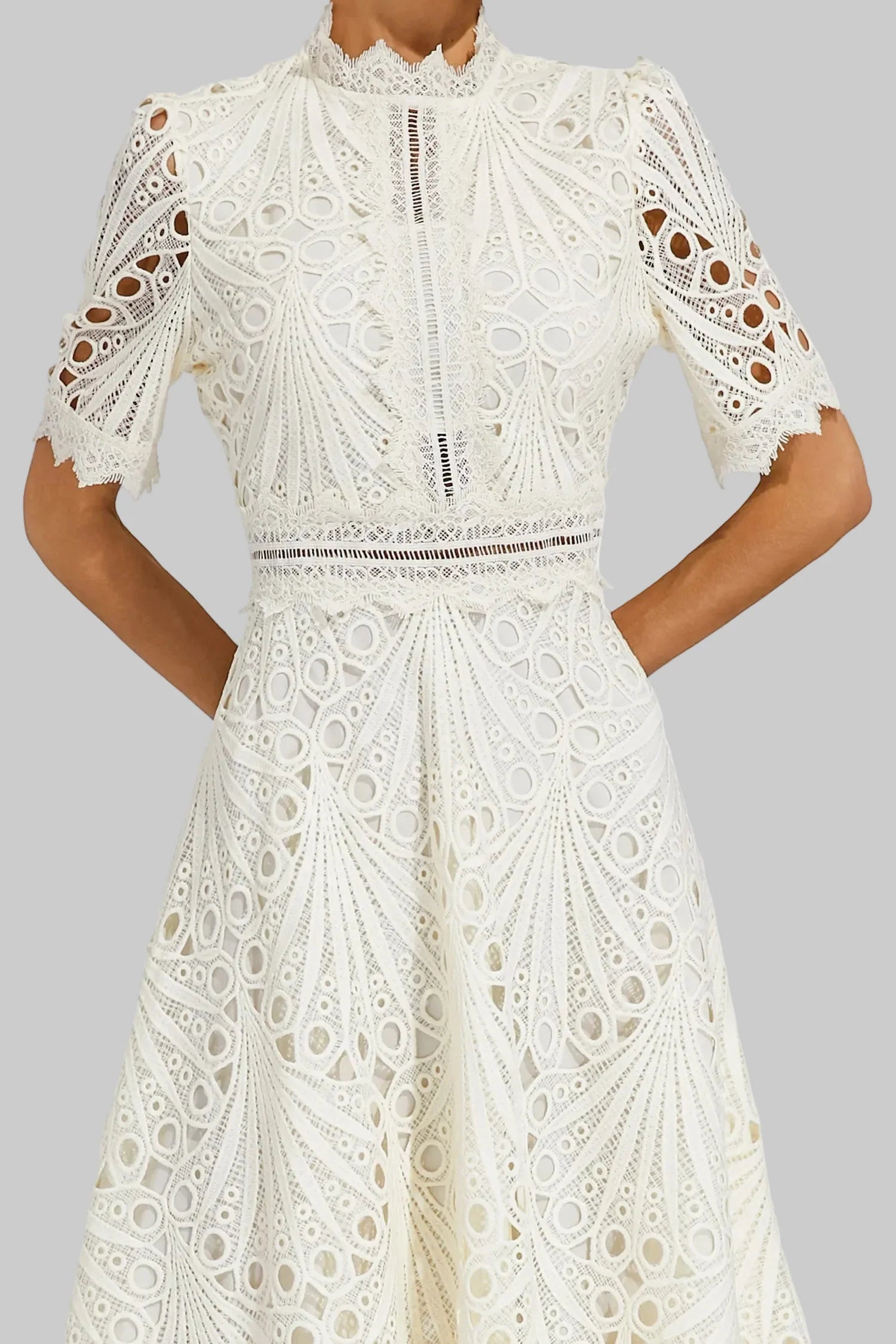 Stylish Lace Dress with High Neck and A-Line Skirt