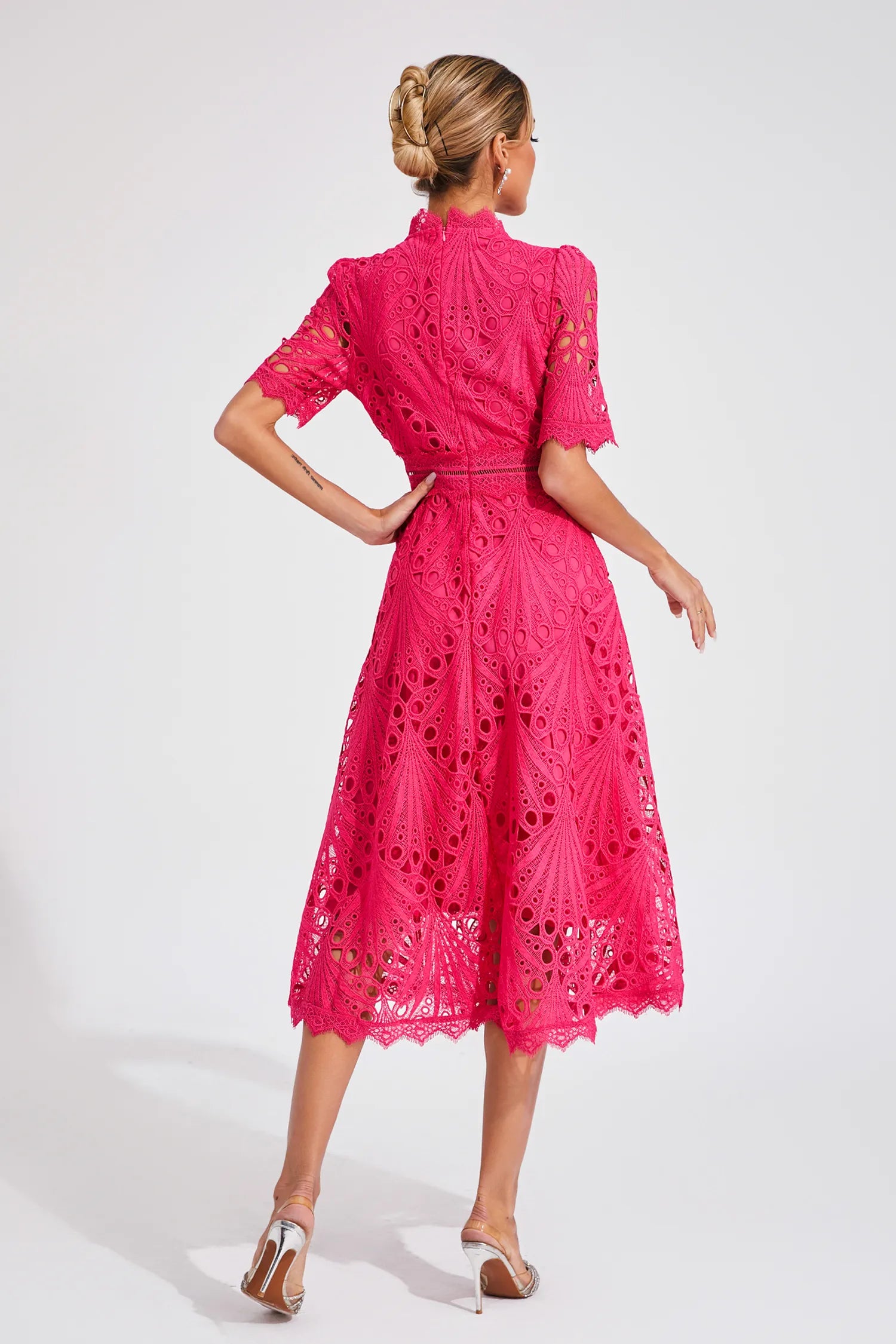 Stylish Lace Dress with High Neck and A-Line Skirt