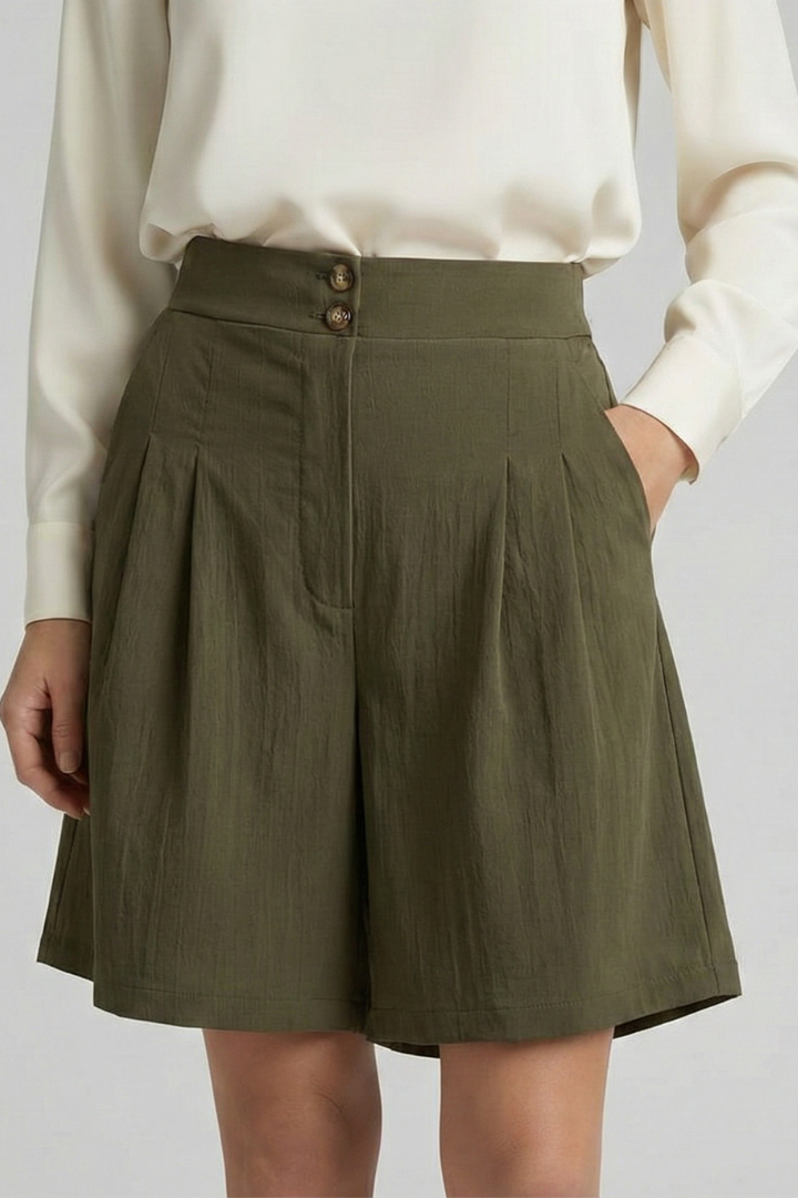 Tailored High Waist Pleated Shorts with Wide Leg