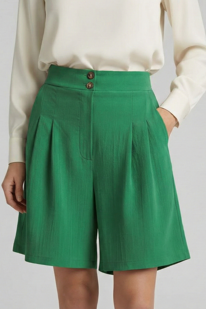 Tailored High Waist Pleated Shorts with Wide Leg