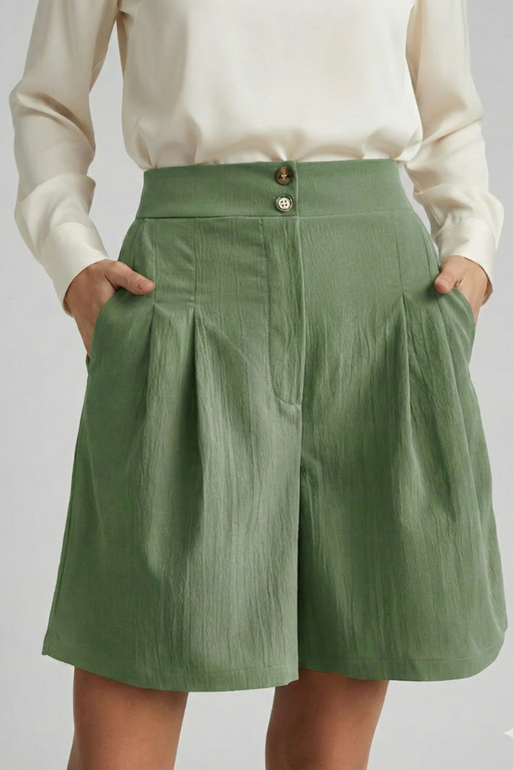 Tailored High Waist Pleated Shorts with Wide Leg