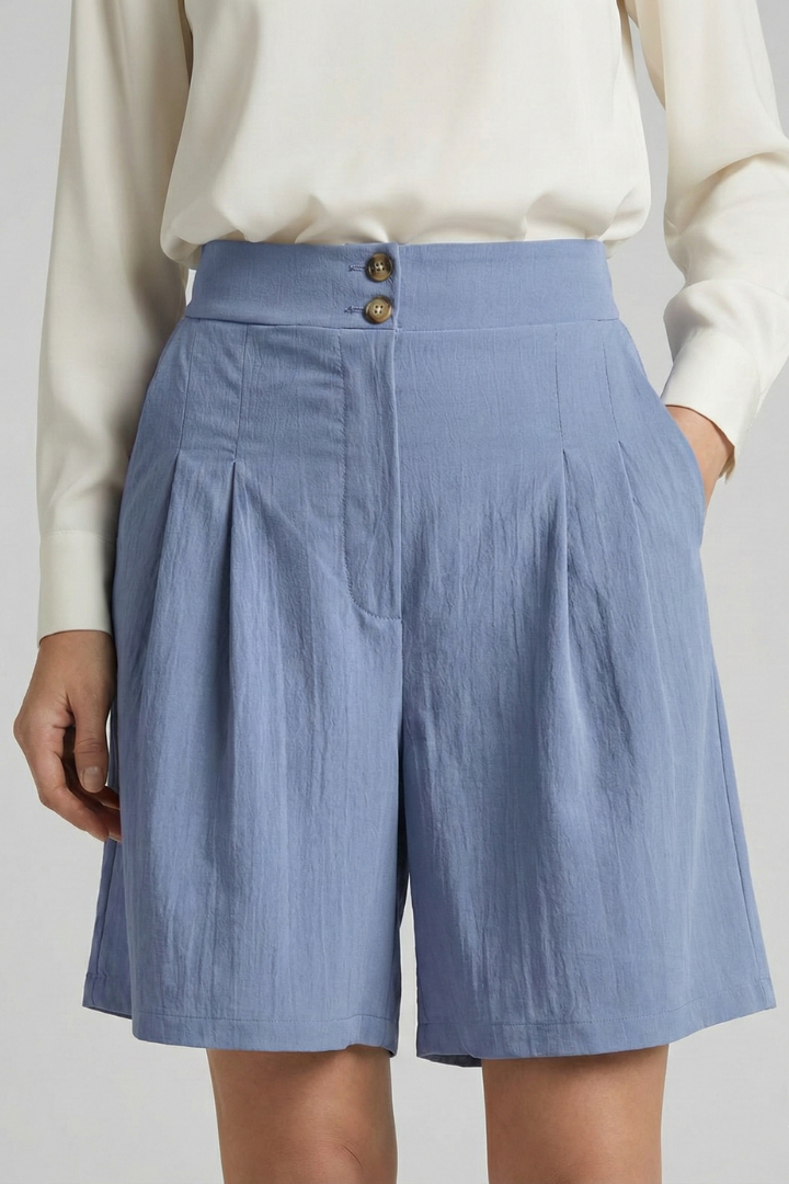 Tailored High Waist Pleated Shorts with Wide Leg