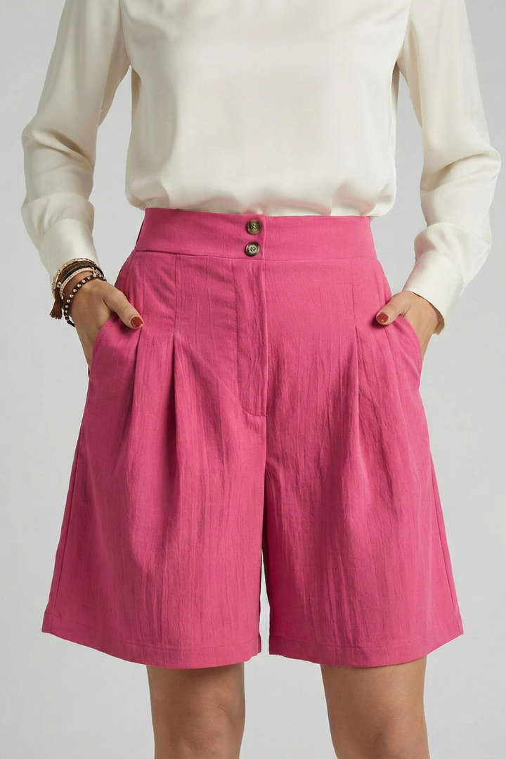 Tailored High Waist Pleated Shorts with Wide Leg