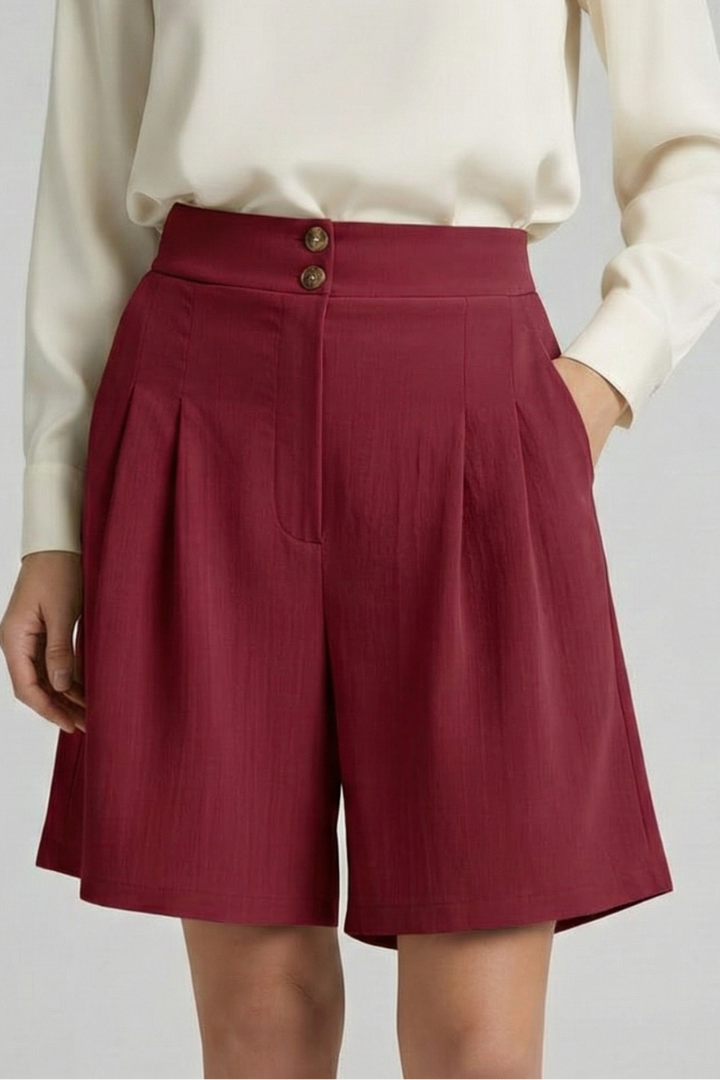 Tailored High Waist Pleated Shorts with Wide Leg