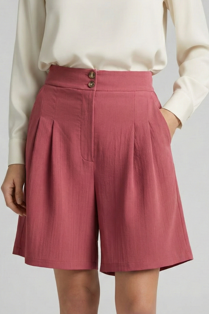 Tailored High Waist Pleated Shorts with Wide Leg