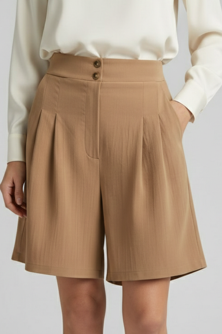 Tailored High Waist Pleated Shorts with Wide Leg