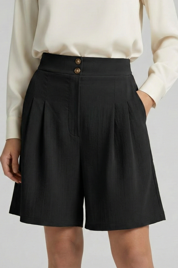 Tailored High Waist Pleated Shorts with Wide Leg