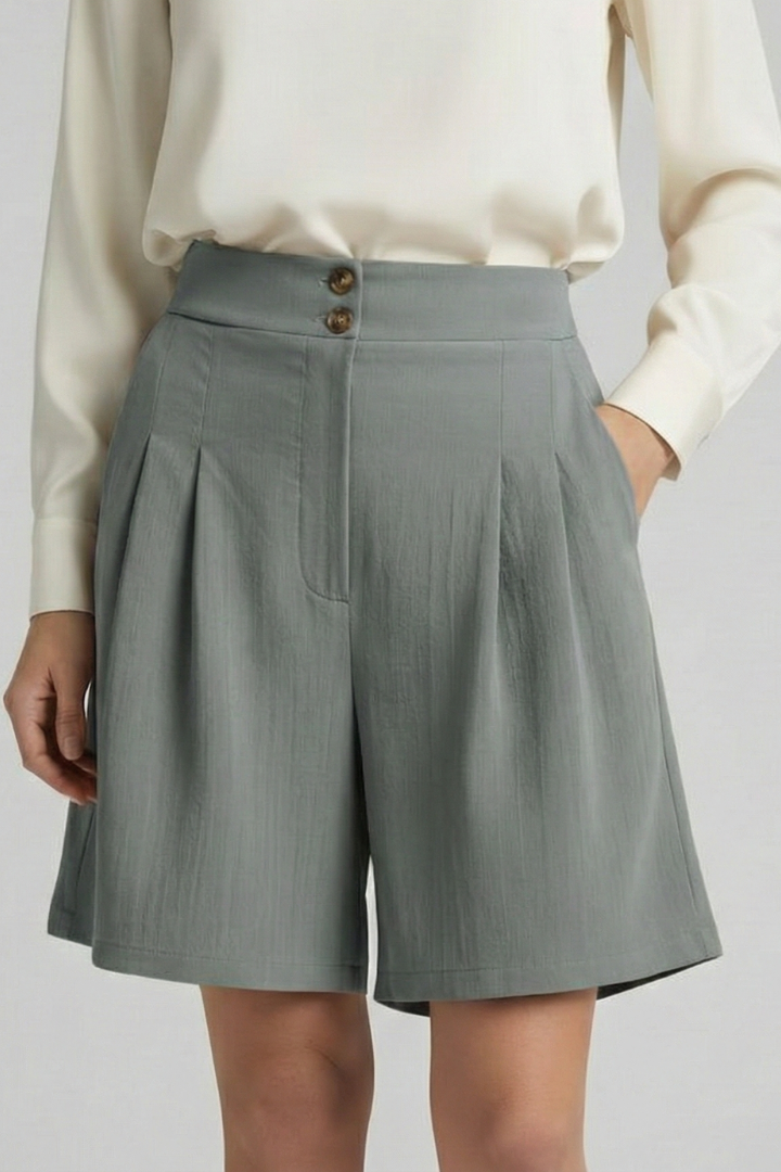 Tailored High Waist Pleated Shorts with Wide Leg