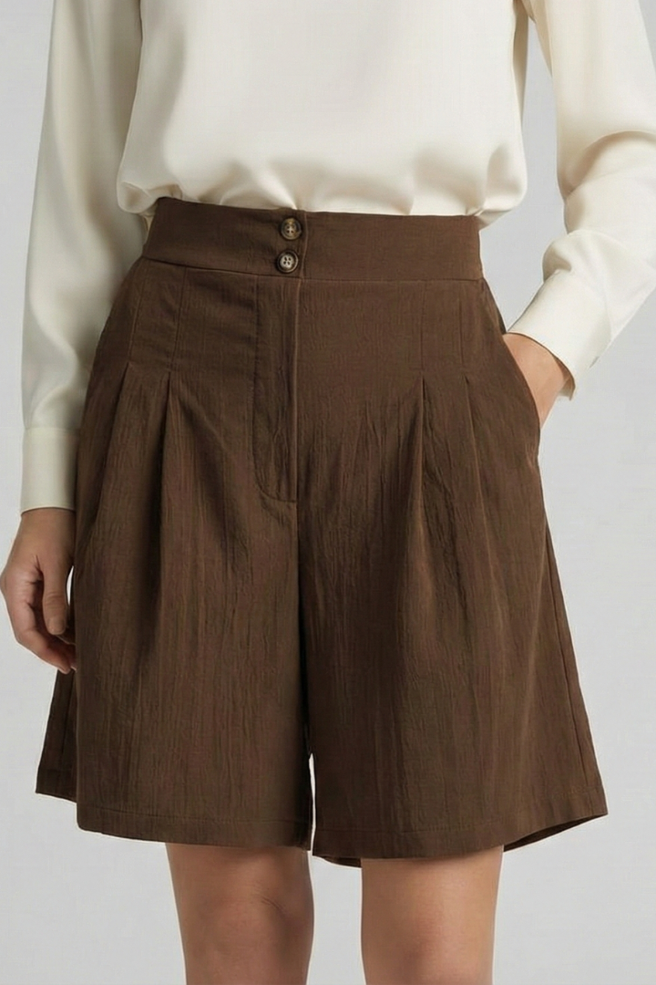 Tailored High Waist Pleated Shorts with Wide Leg