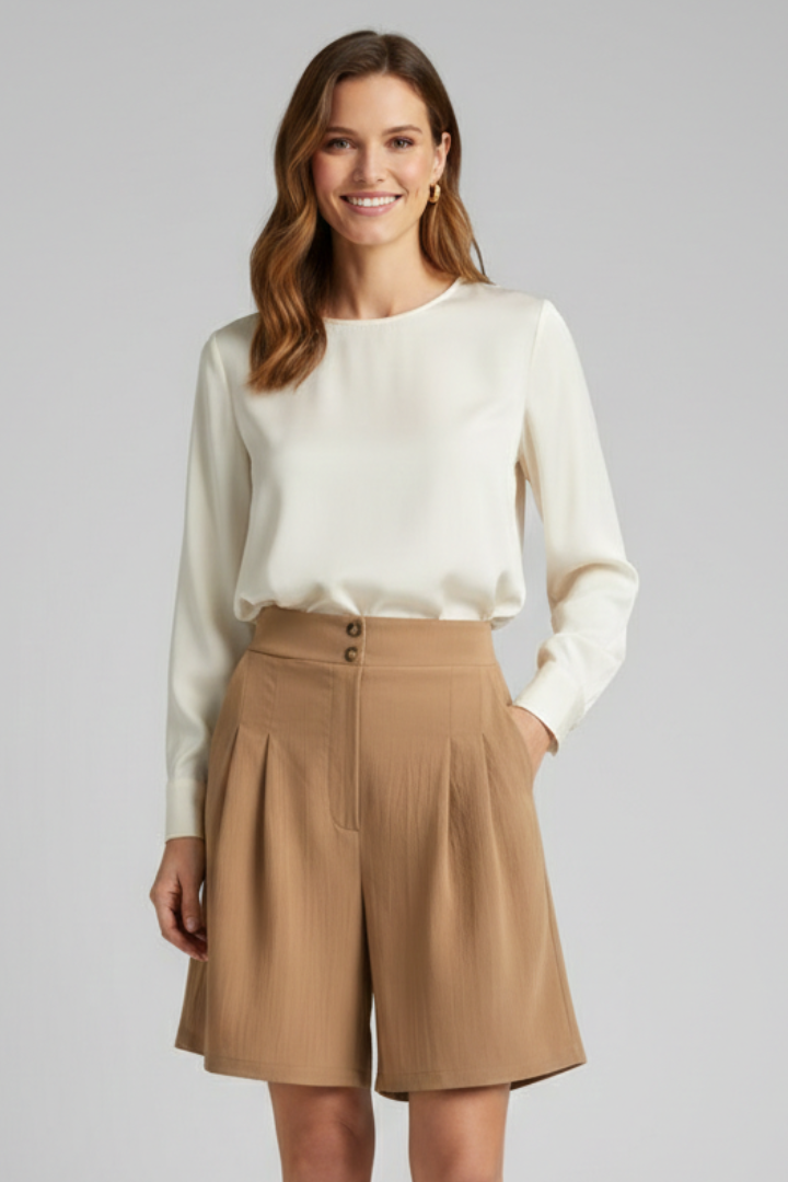Tailored High Waist Pleated Shorts with Wide Leg
