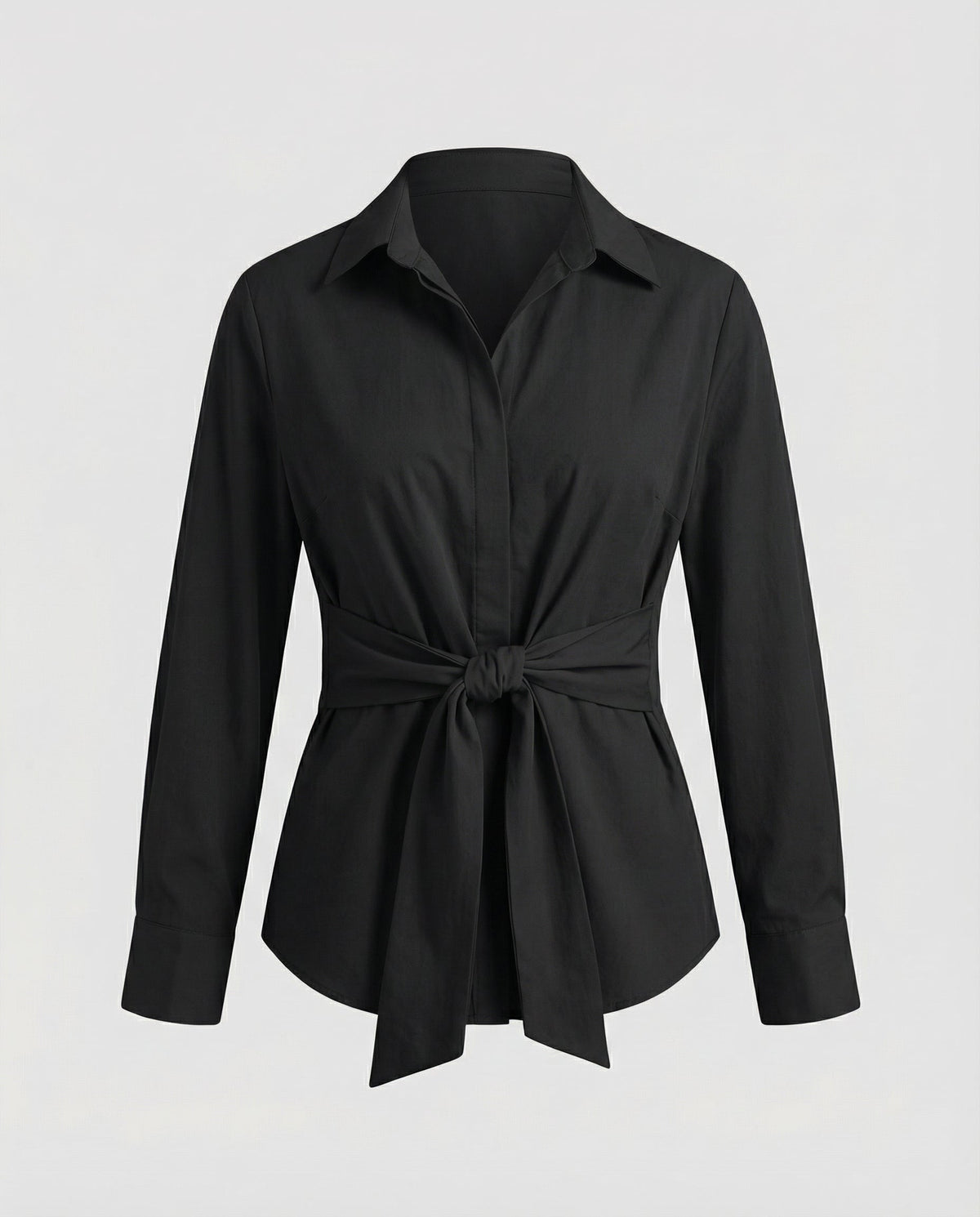 Tie Front Shirt with Deep V-Neckline and Long Sleeves