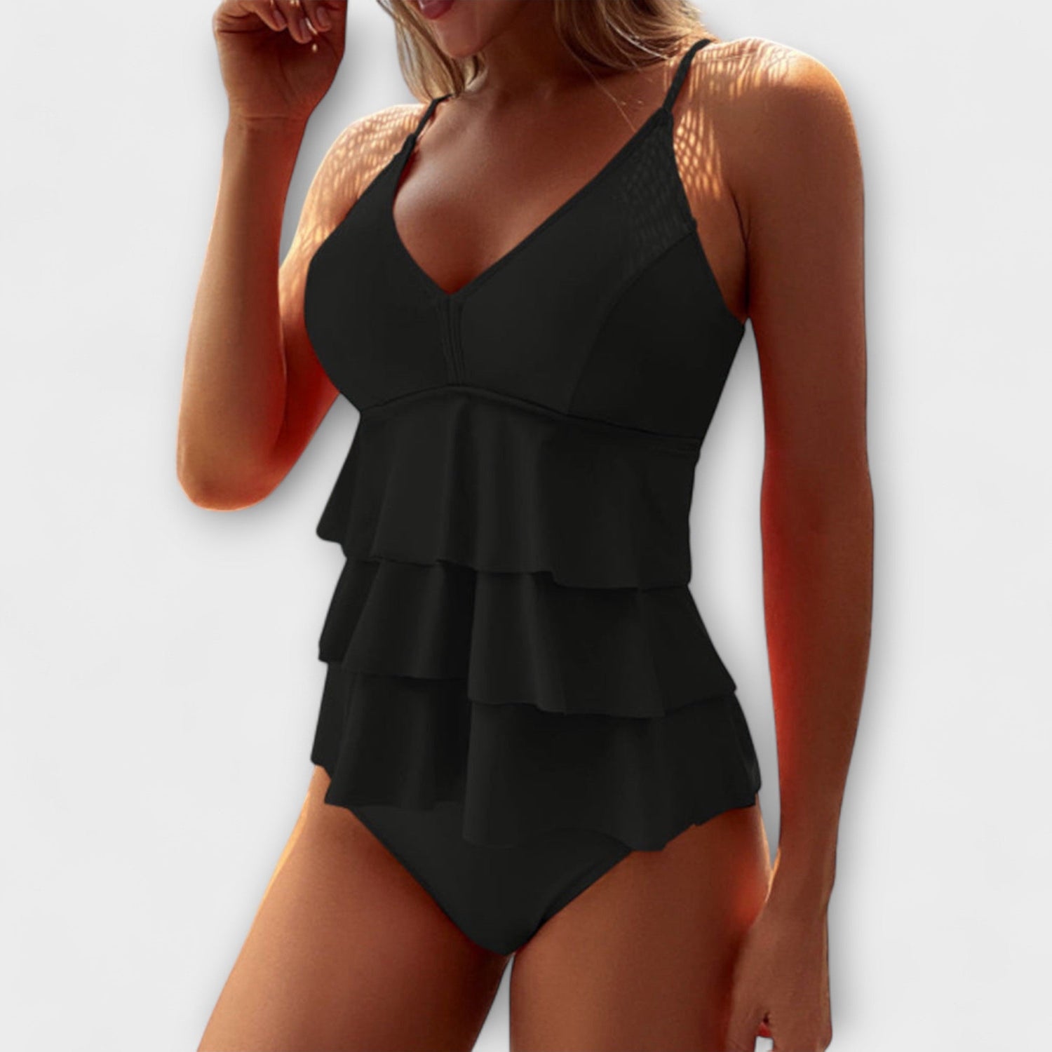 Tiered Ruffle One Piece Swimsuit with V-Neckline