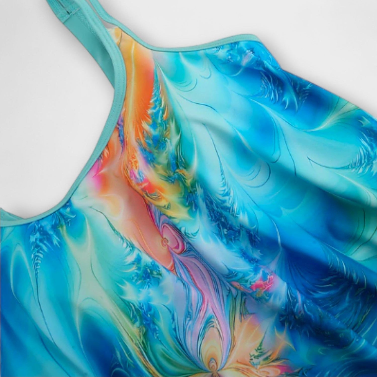 Vibrant Print Tankini Set with Cut-Out Waist and Adjustable Straps