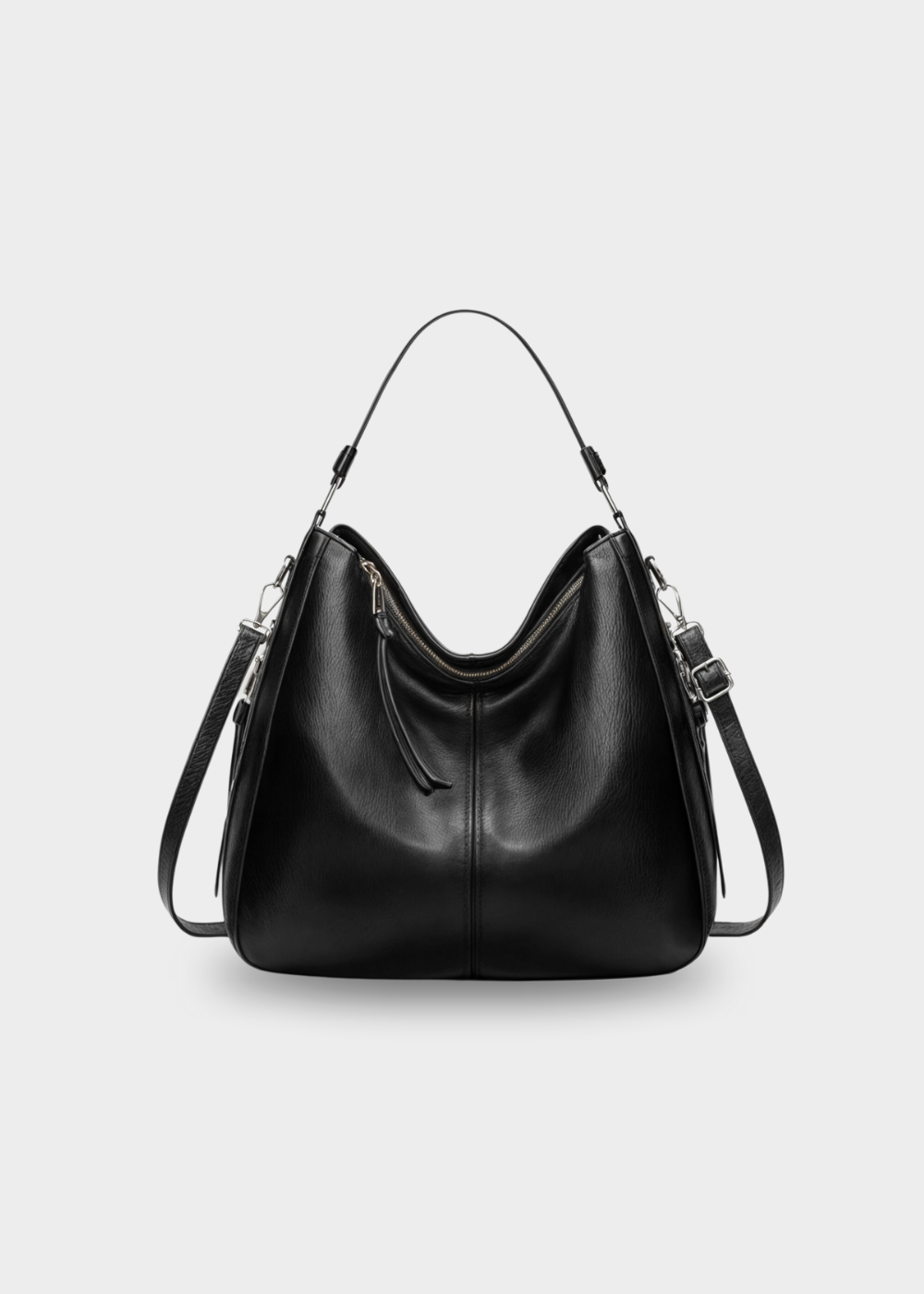 Vintage Leather Hobo Shoulder Bag with Crossbody Strap