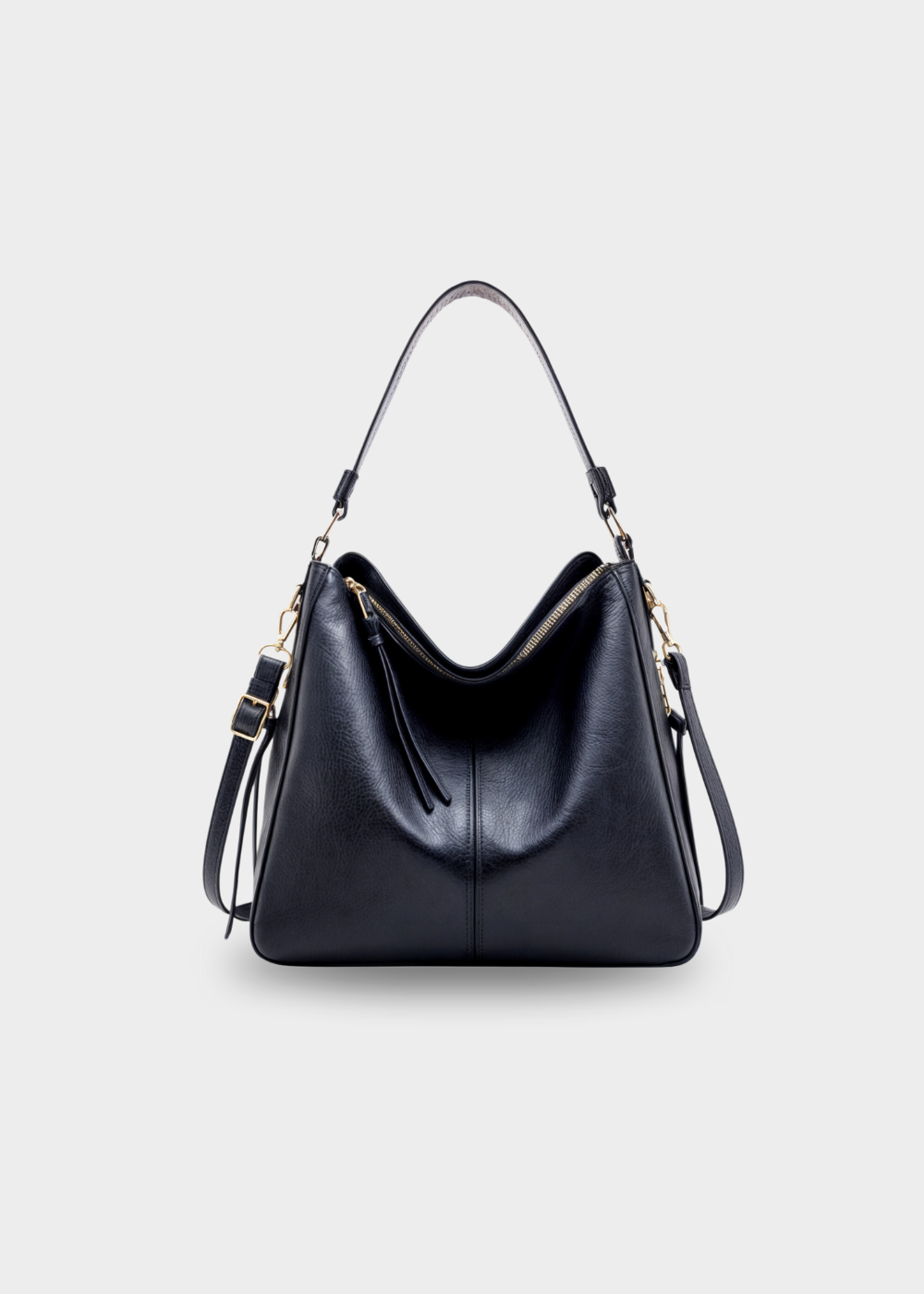 Vintage Leather Hobo Shoulder Bag with Crossbody Strap