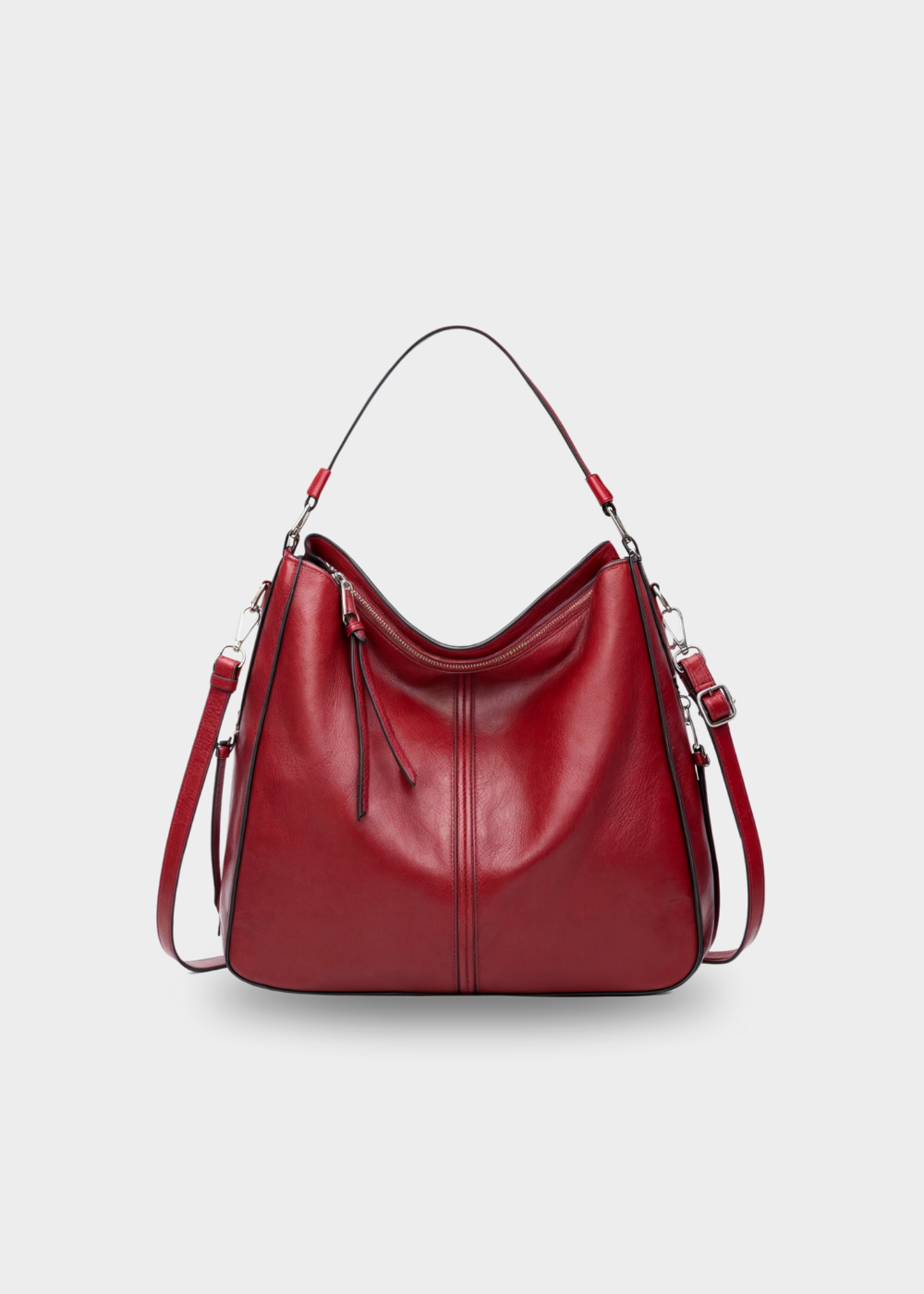 Vintage Leather Hobo Shoulder Bag with Crossbody Strap