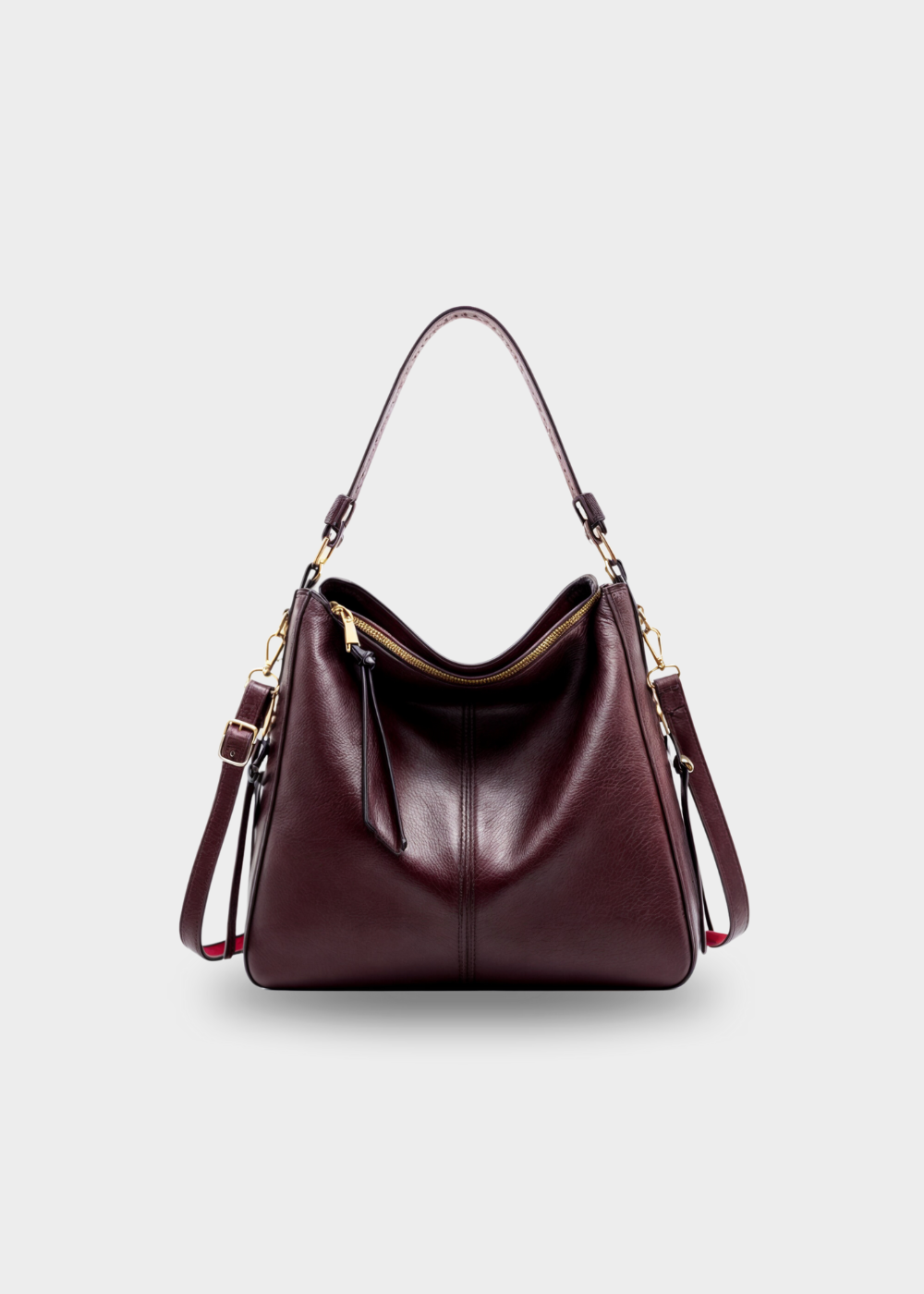 Vintage Leather Hobo Shoulder Bag with Crossbody Strap