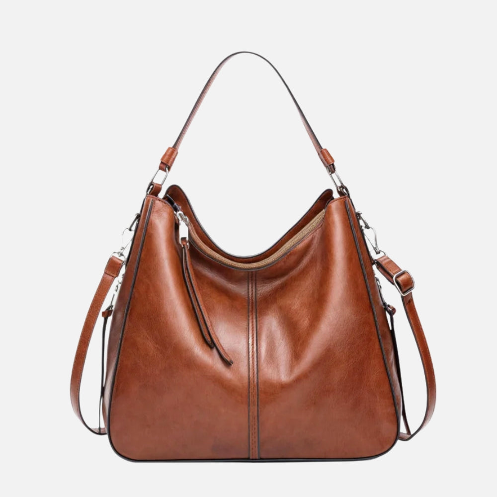 Vintage Leather Hobo Shoulder Bag with Crossbody Strap
