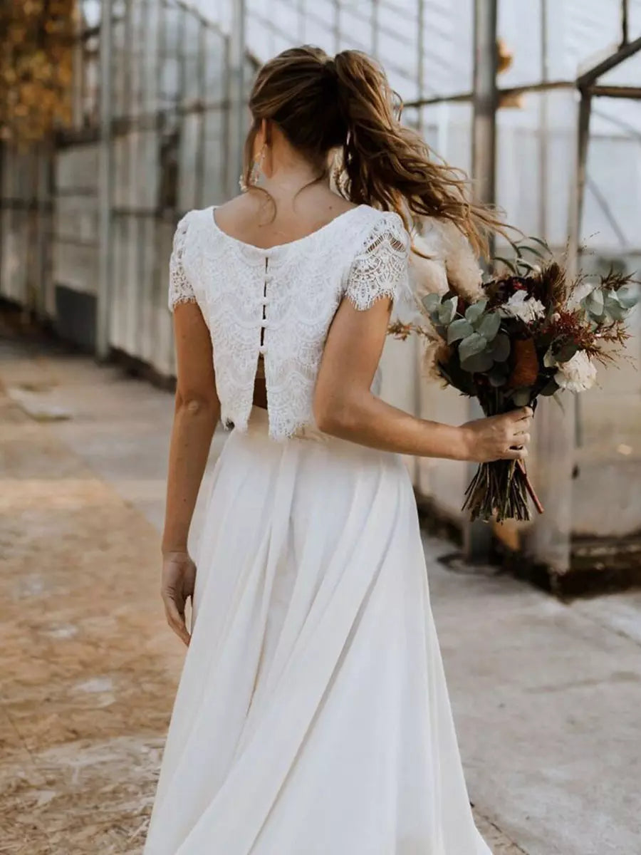 White Lace Crop Top and Maxi Skirt Bridal Set