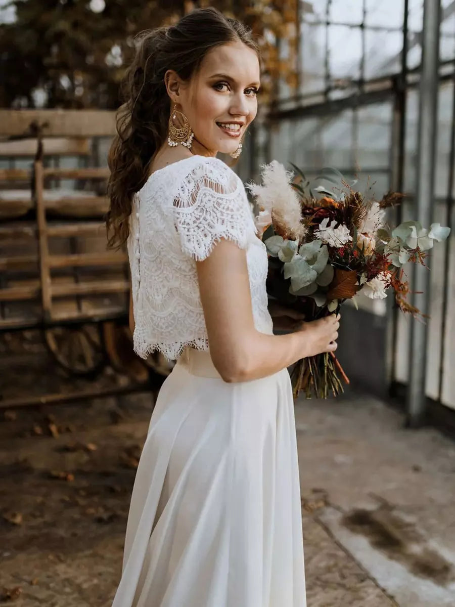 White Lace Crop Top and Maxi Skirt Bridal Set