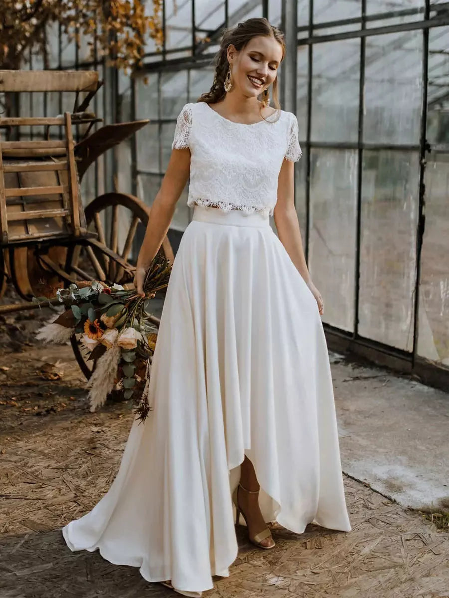 White Lace Crop Top and Maxi Skirt Bridal Set