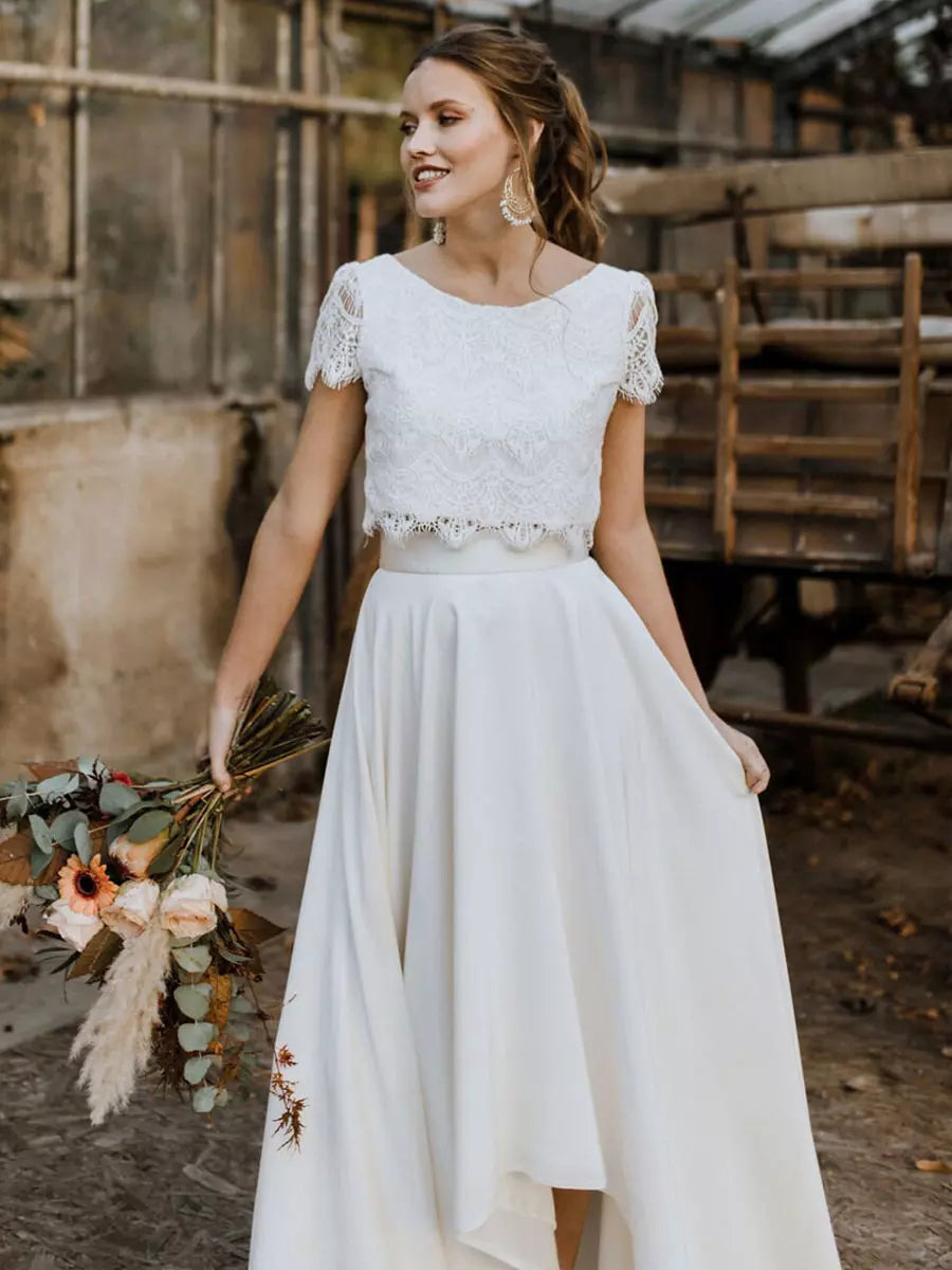 White Lace Crop Top and Maxi Skirt Bridal Set