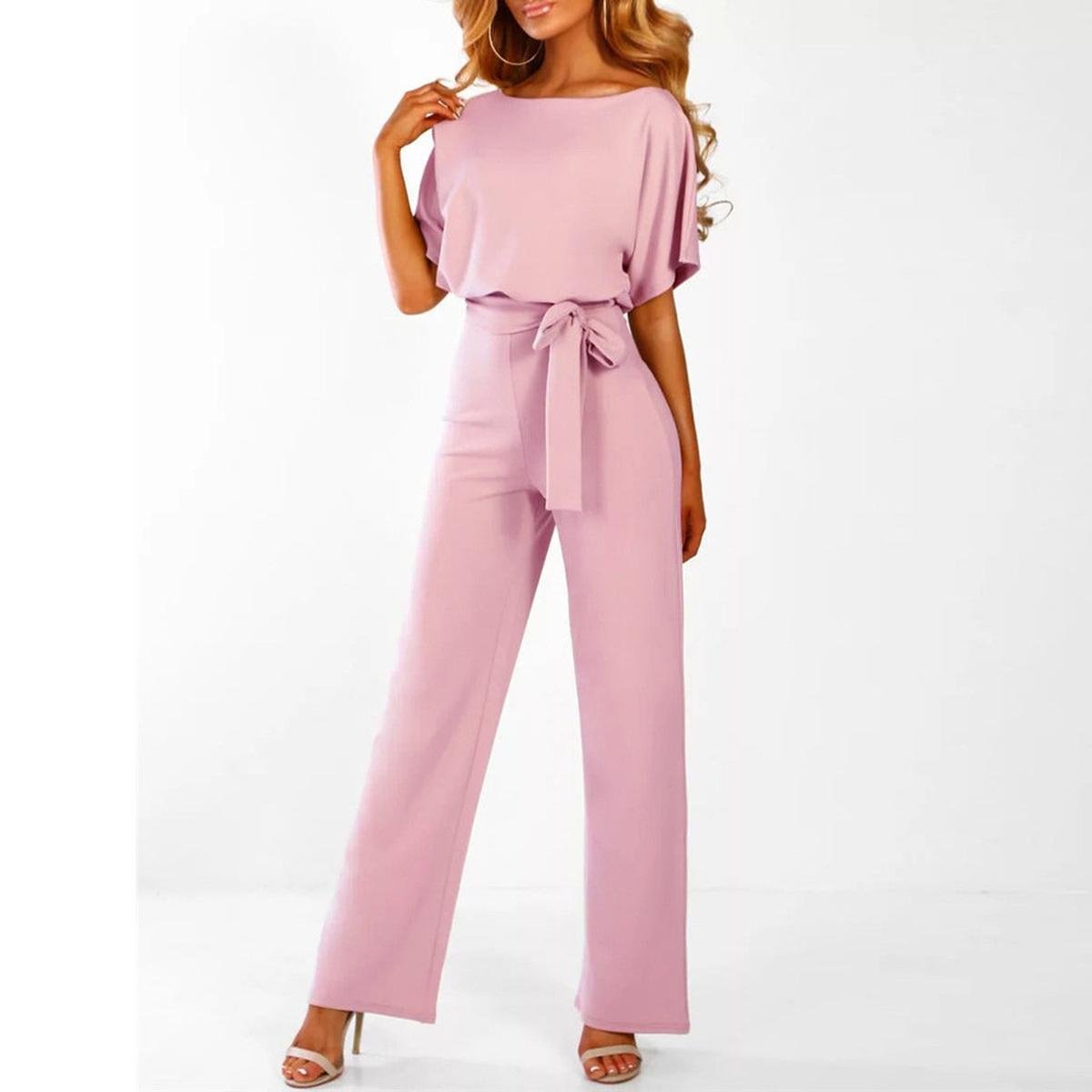 Wide Leg Jumpsuit with Batwing Sleeves and Keyhole Back Detail
