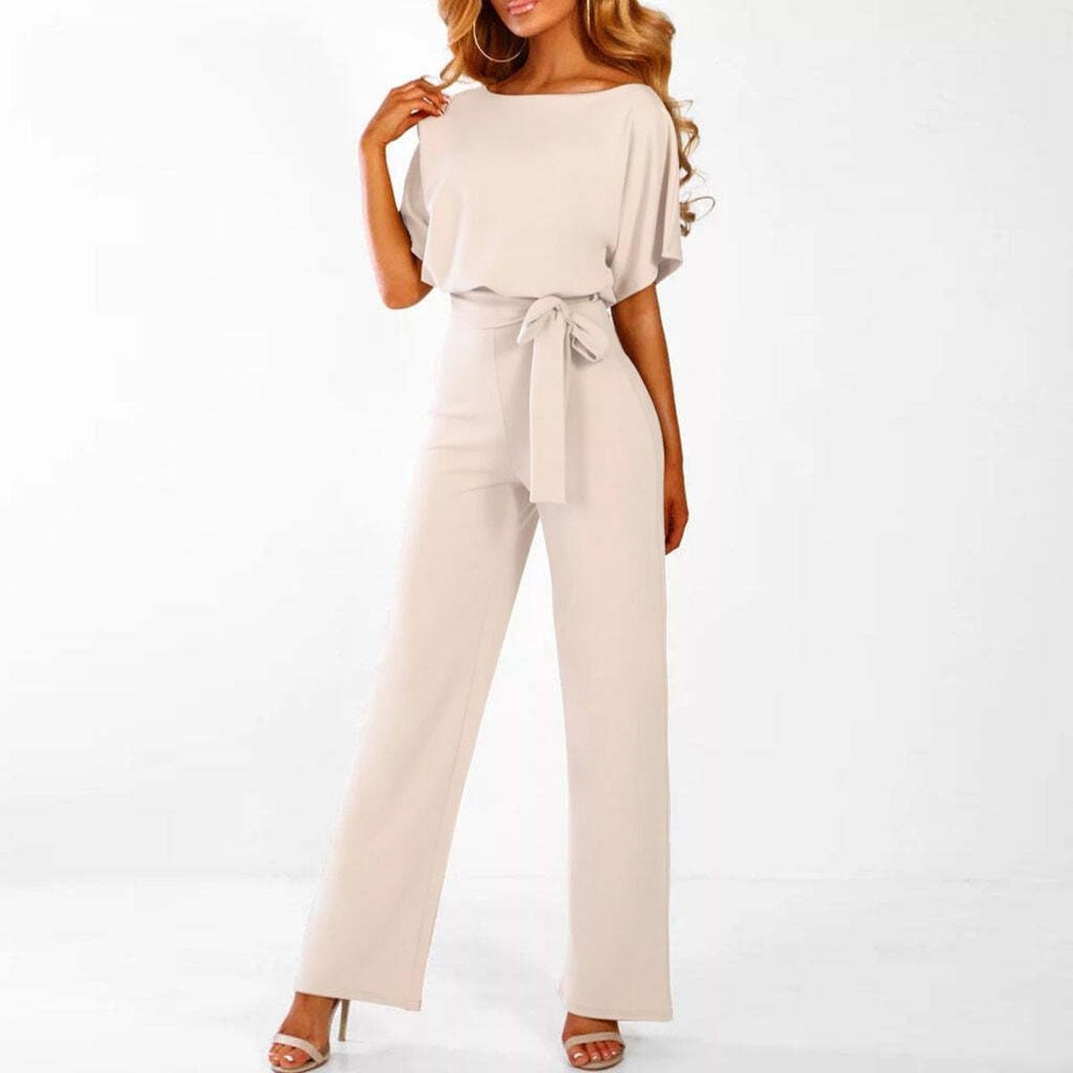 Wide Leg Jumpsuit with Batwing Sleeves and Keyhole Back Detail