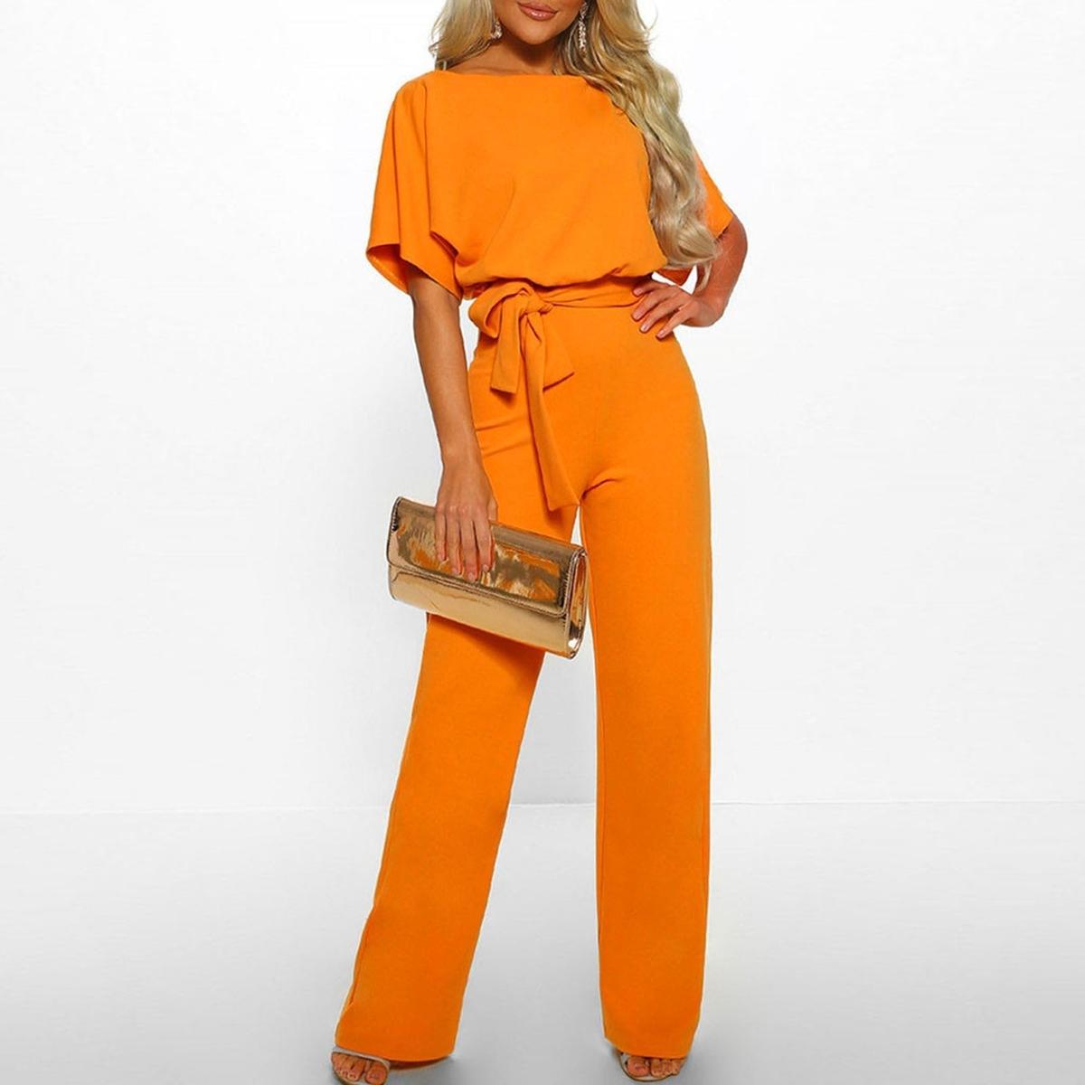 Wide Leg Jumpsuit with Batwing Sleeves and Keyhole Back Detail
