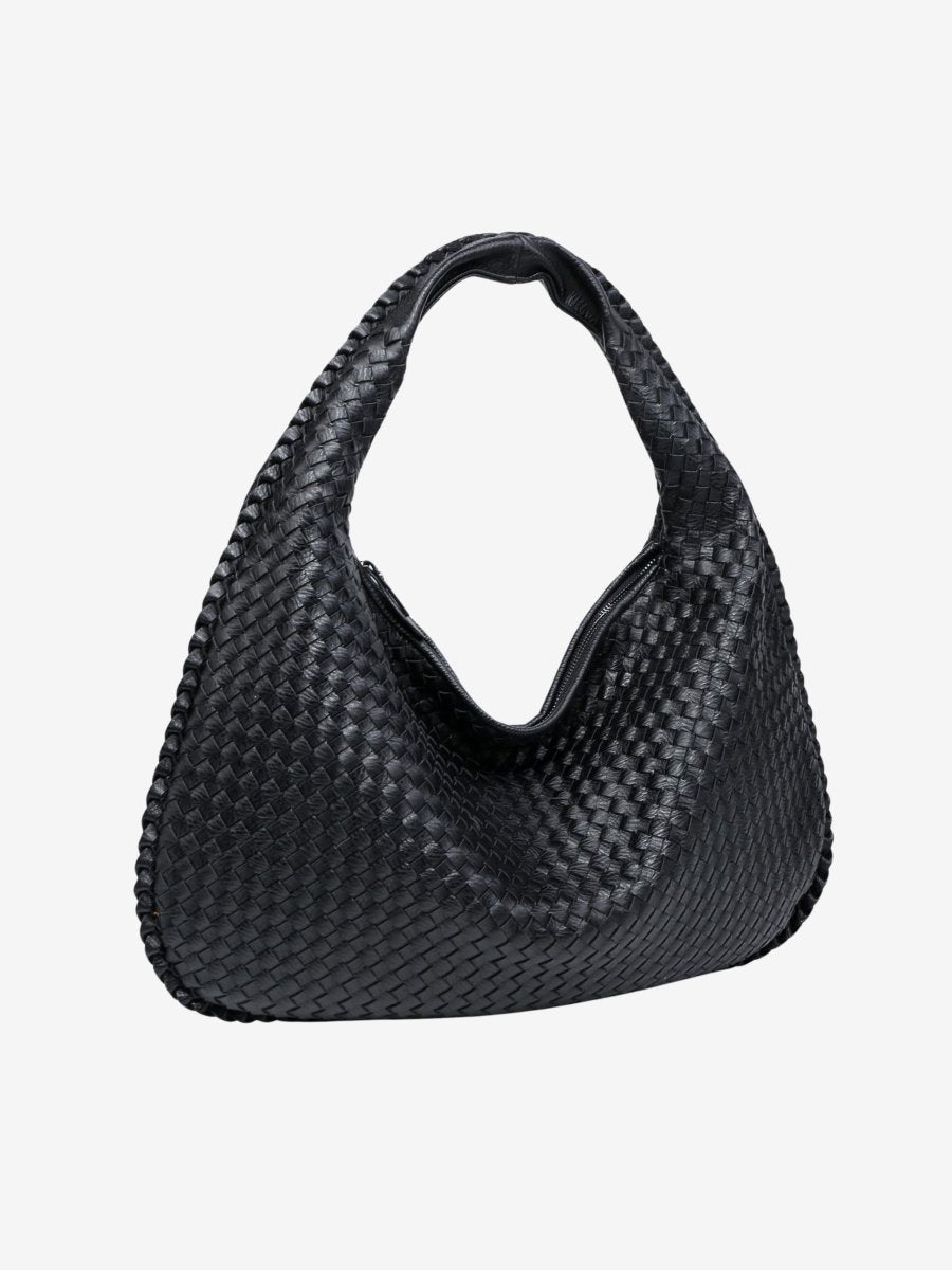 Woven Leather Hobo Shoulder Bag in Crescent Silhouette
