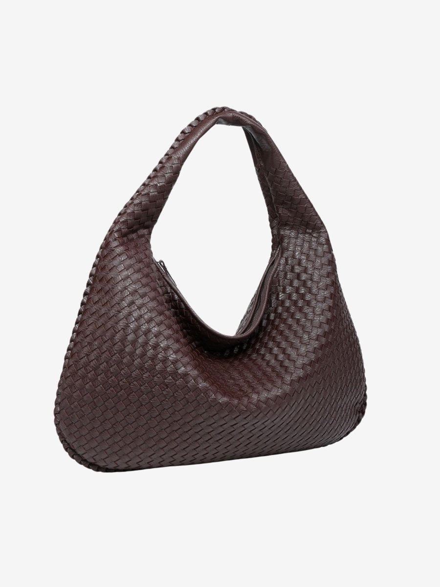 Woven Leather Hobo Shoulder Bag in Crescent Silhouette