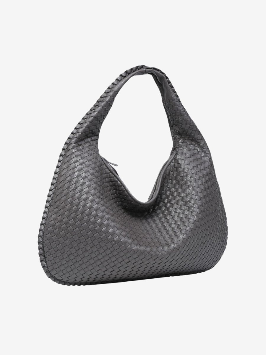 Woven Leather Hobo Shoulder Bag in Crescent Silhouette