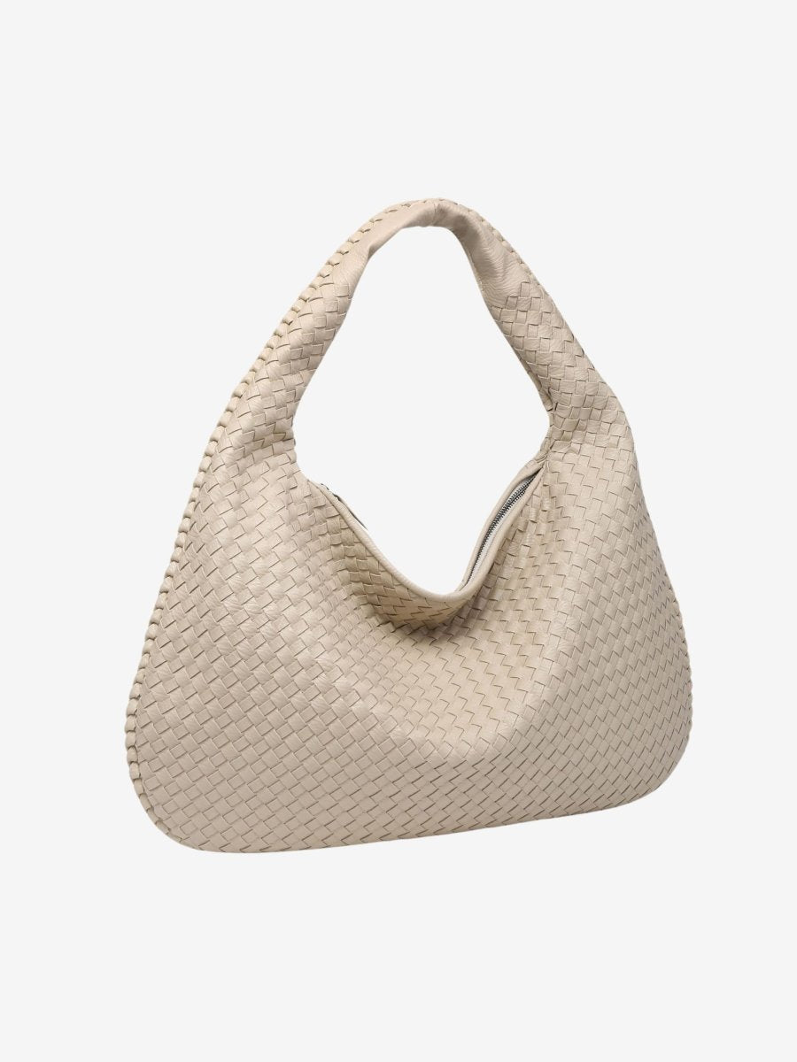 Woven Leather Hobo Shoulder Bag in Crescent Silhouette