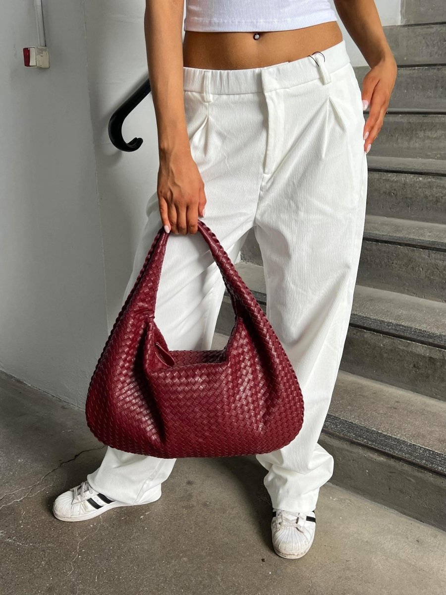 Woven Leather Hobo Shoulder Bag in Crescent Silhouette
