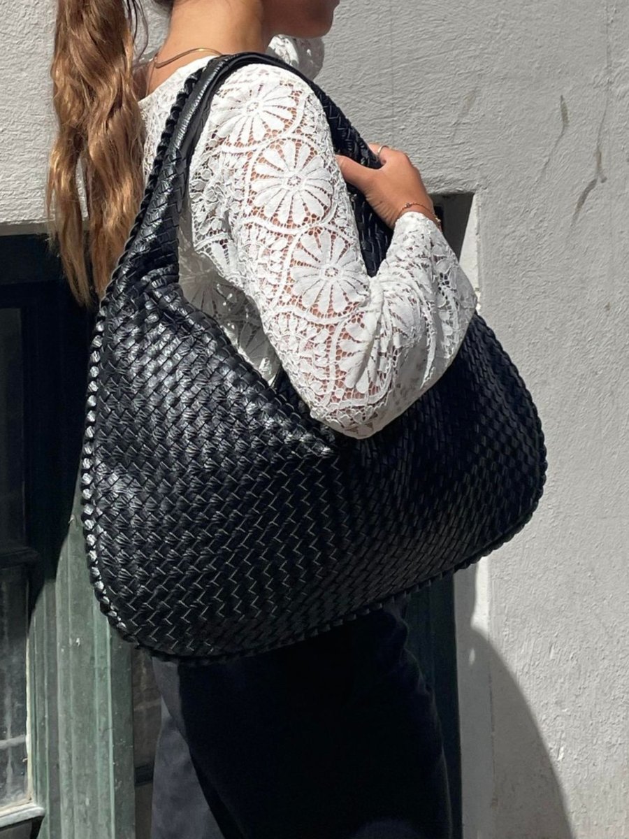 Woven Leather Hobo Shoulder Bag in Crescent Silhouette
