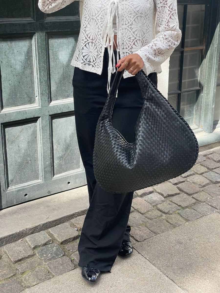 Woven Leather Hobo Shoulder Bag in Crescent Silhouette