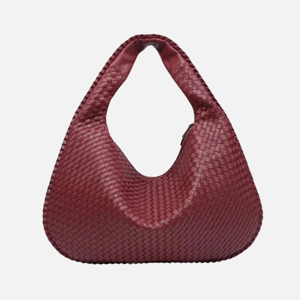 Woven Leather Hobo Shoulder Bag in Crescent Silhouette