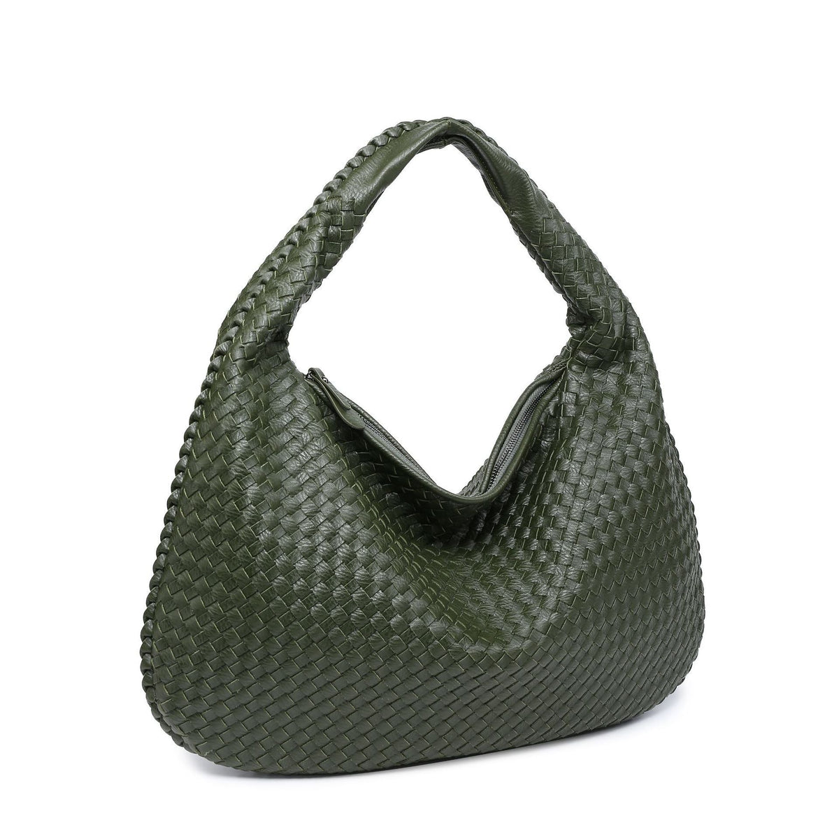 Woven Leather Hobo Shoulder Bag in Crescent Silhouette