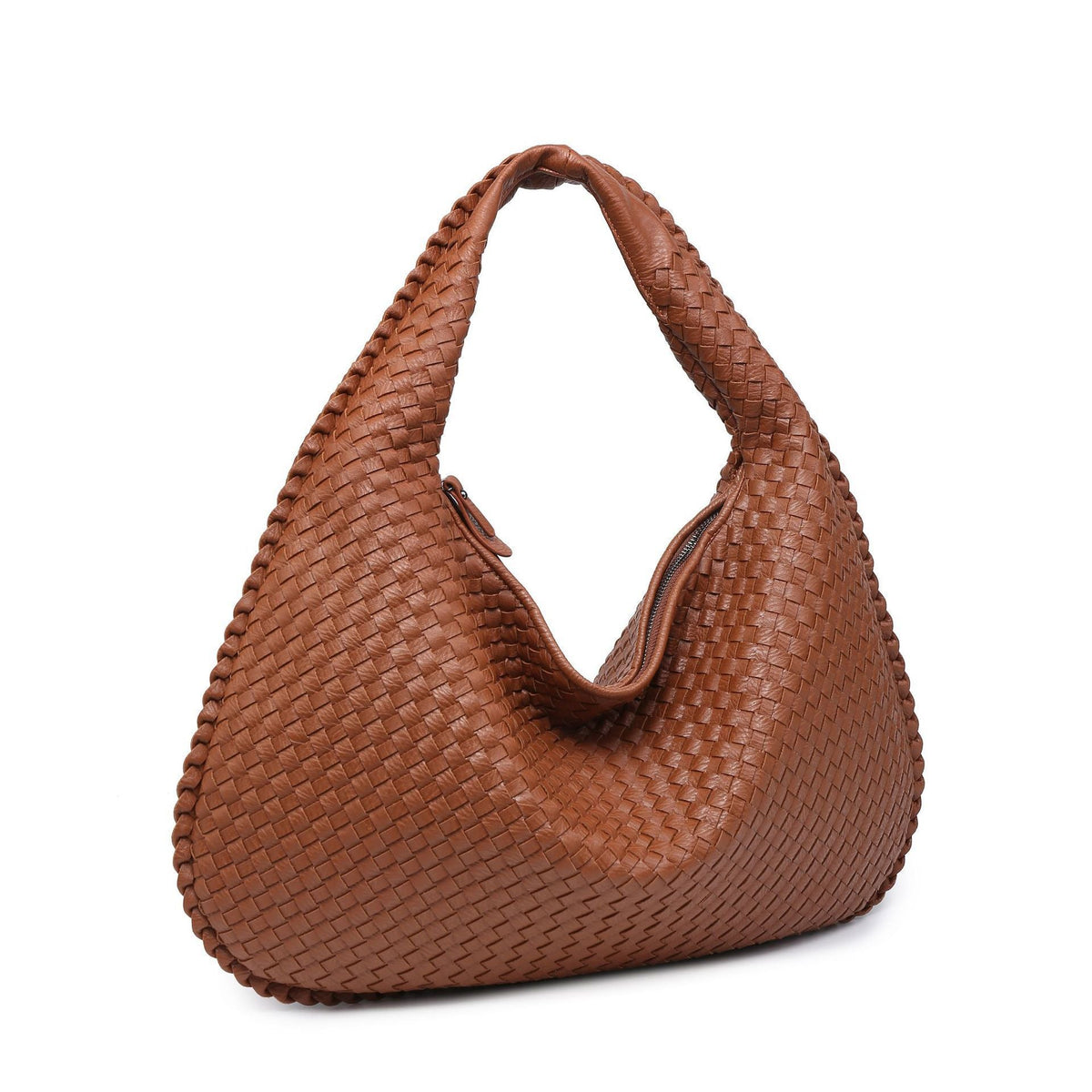 Woven Leather Hobo Shoulder Bag in Crescent Silhouette