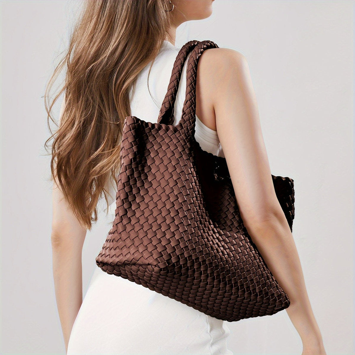 Woven Leather Tote Bag in Chunky Basket Weave