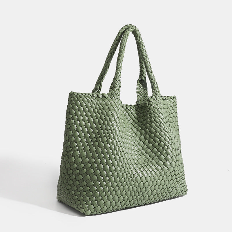 Woven Leather Tote Bag in Chunky Basket Weave