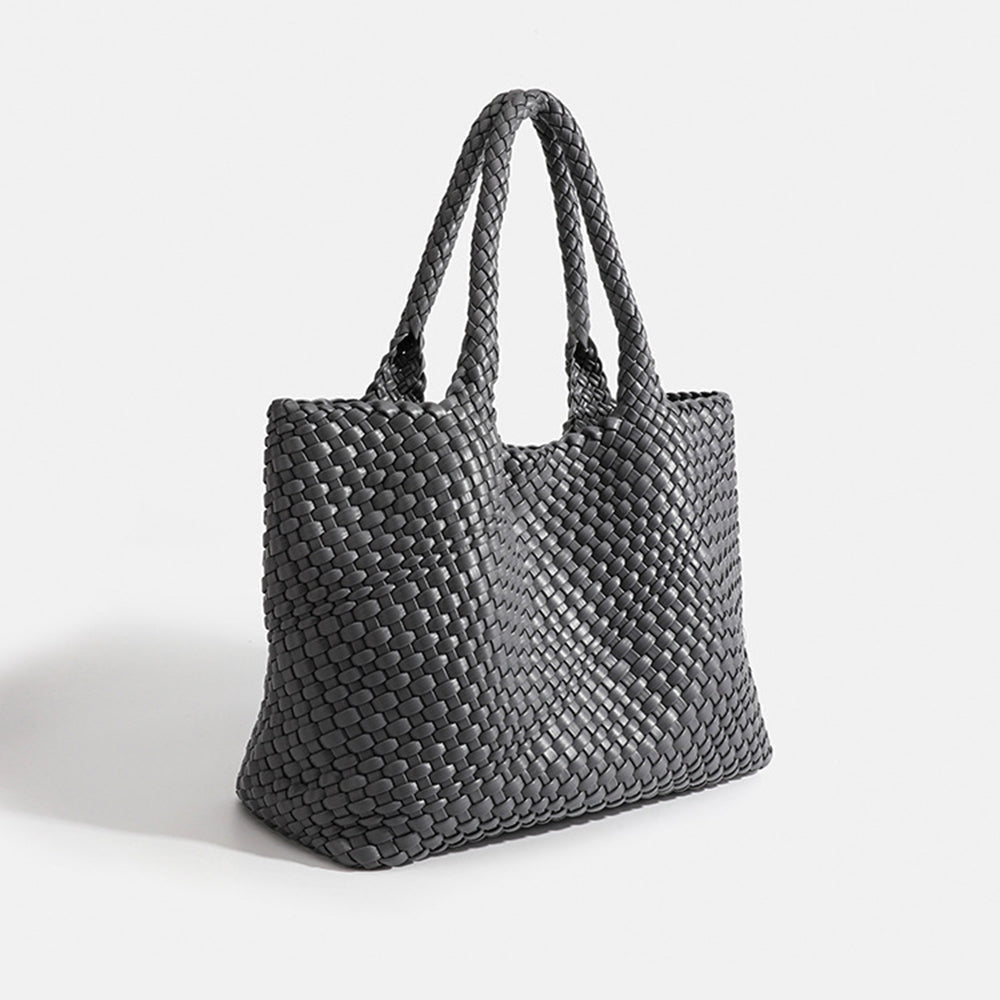 Woven Leather Tote Bag in Chunky Basket Weave