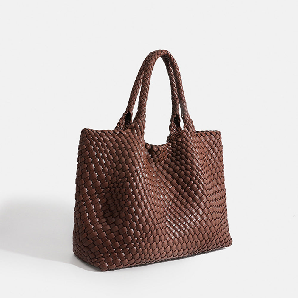 Woven Leather Tote Bag in Chunky Basket Weave