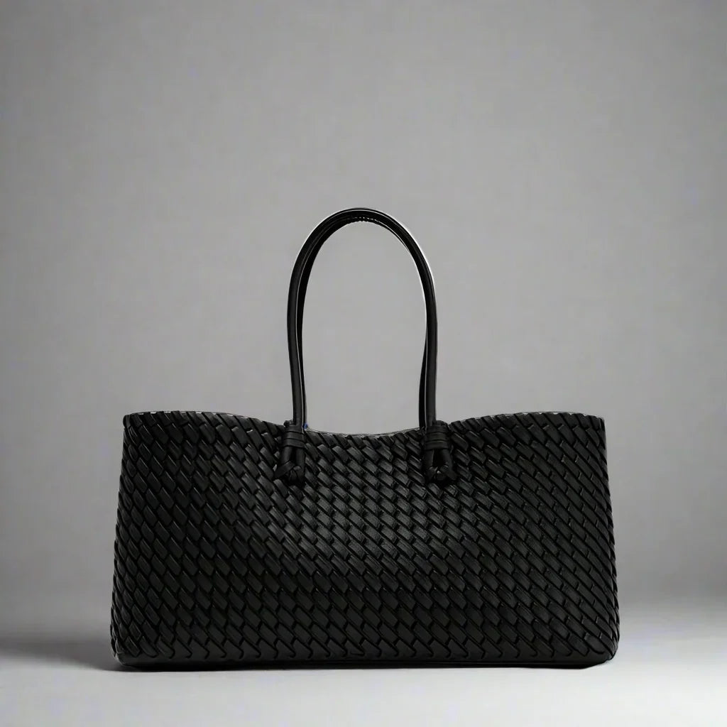 Woven Leather Tote Shoulder Bag with Double Handles