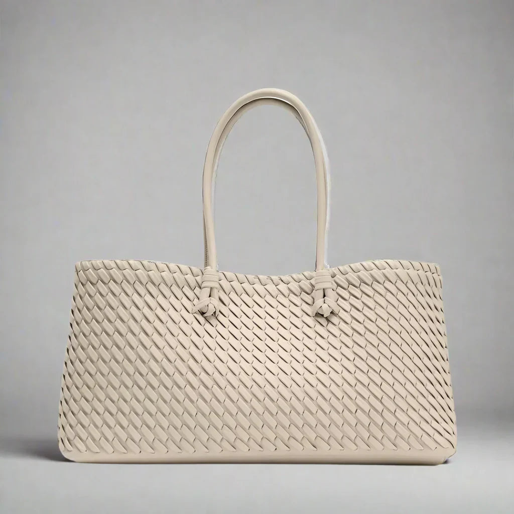 Woven Leather Tote Shoulder Bag with Double Handles
